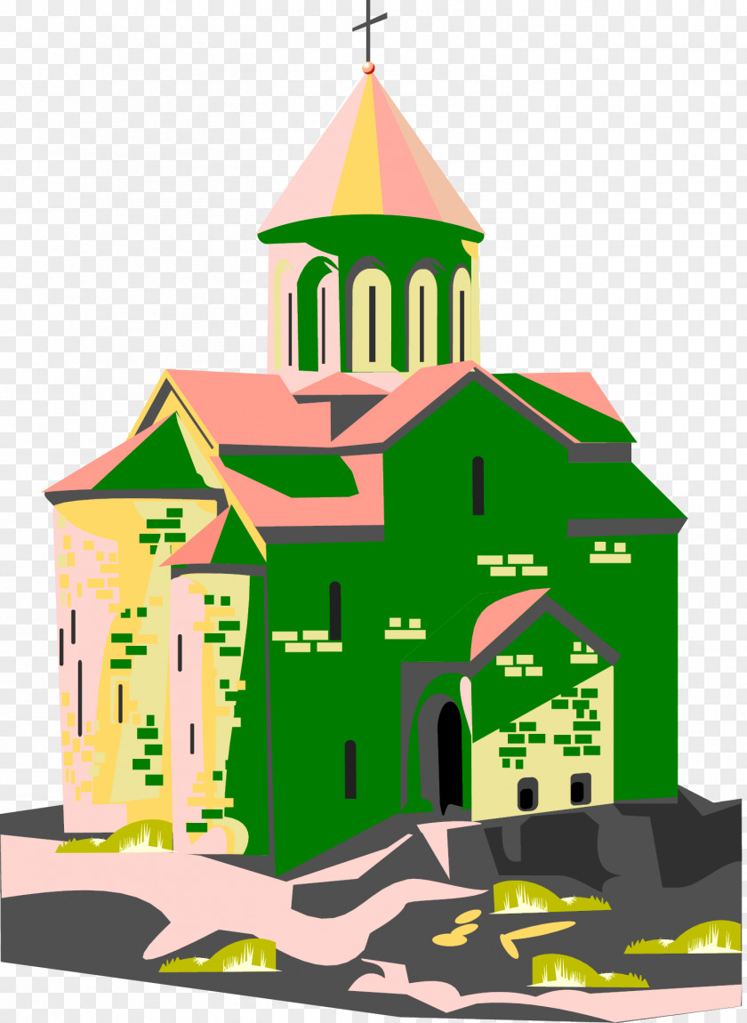 Vector Green Painted Church Building Architecture Illustration PNG