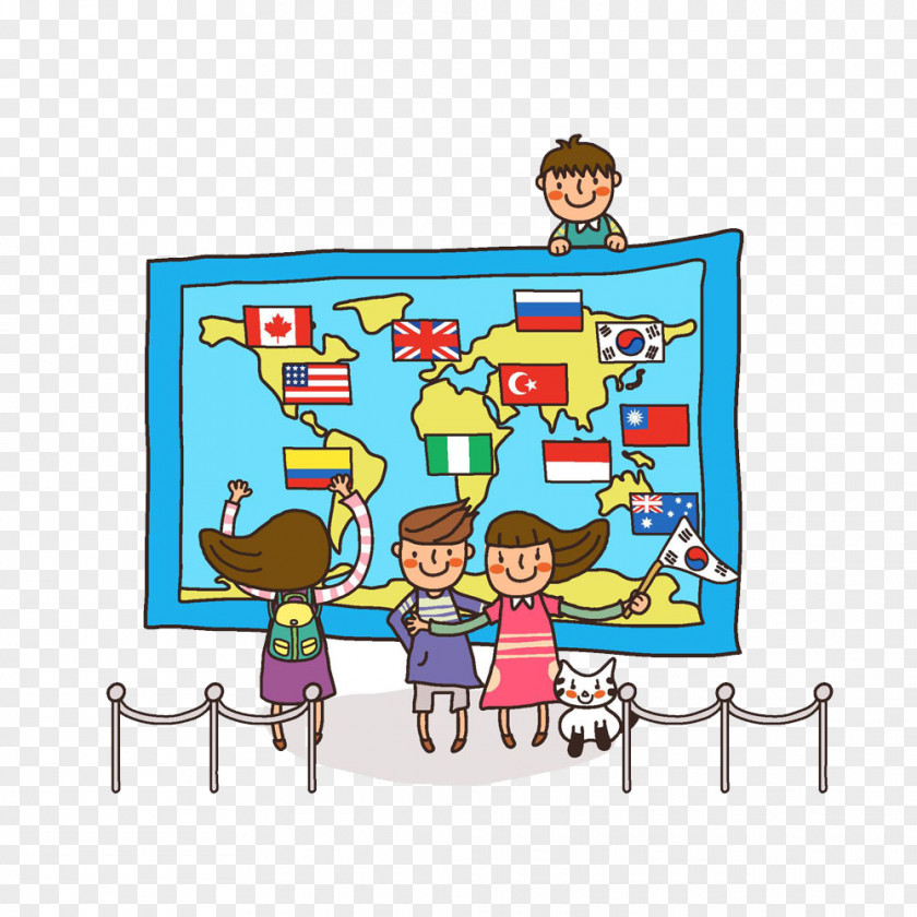 Cartoon Kids Learn World Map Spain Spanish Nationality Lesson Verb PNG