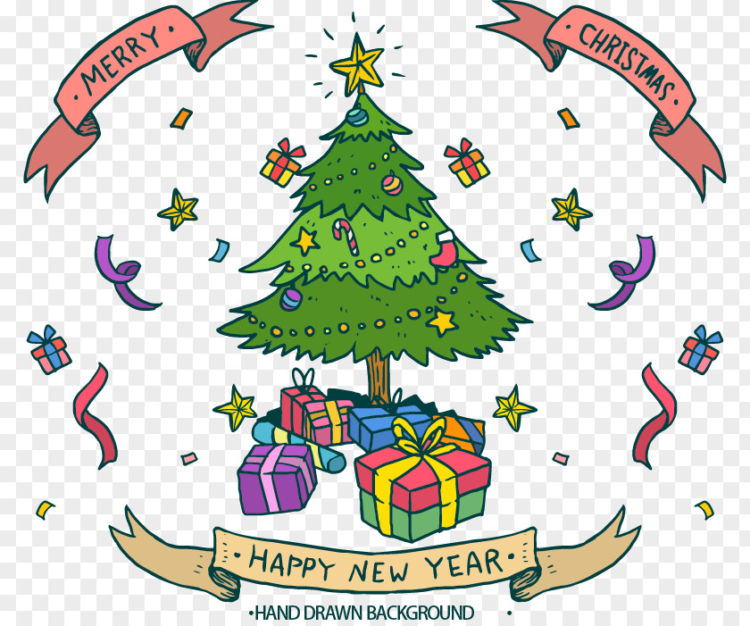Sky Ribbon Christmas Tree Gift New Year PNG