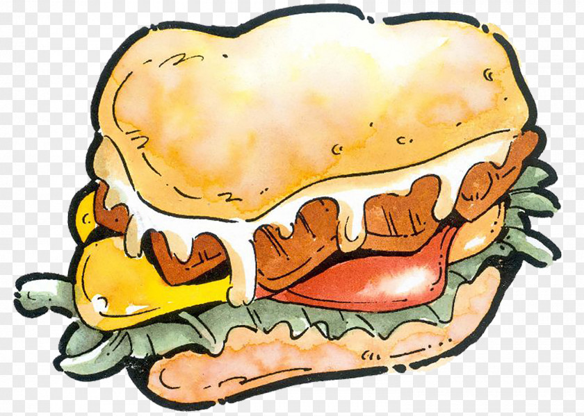 Burger Hand Painted Hamburger Beefsteak Birthday Cake Food Illustration PNG