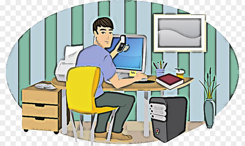 Sitting Employment Cartoon Job Furniture Computer Desk PNG