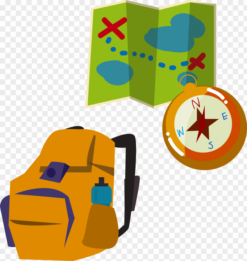 Map Compass Backpack Backpacking Illustration PNG