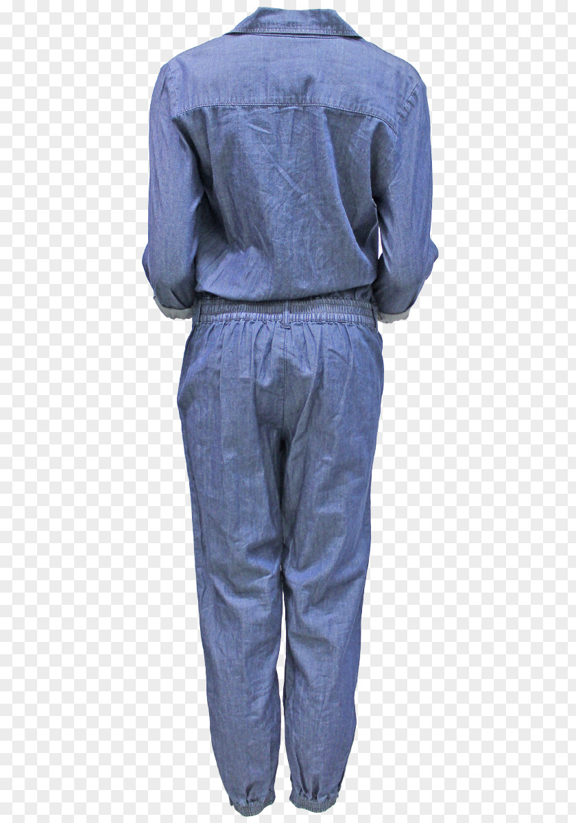 Boilersuit Sleeve Denim Cobalt Blue Overall Pants PNG