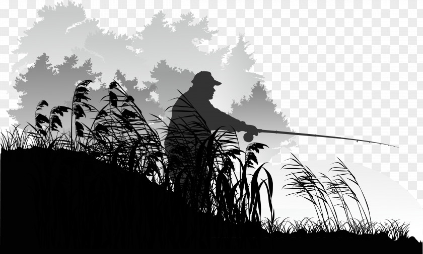 Silhouette Figures Fisherman Illustration PNG
