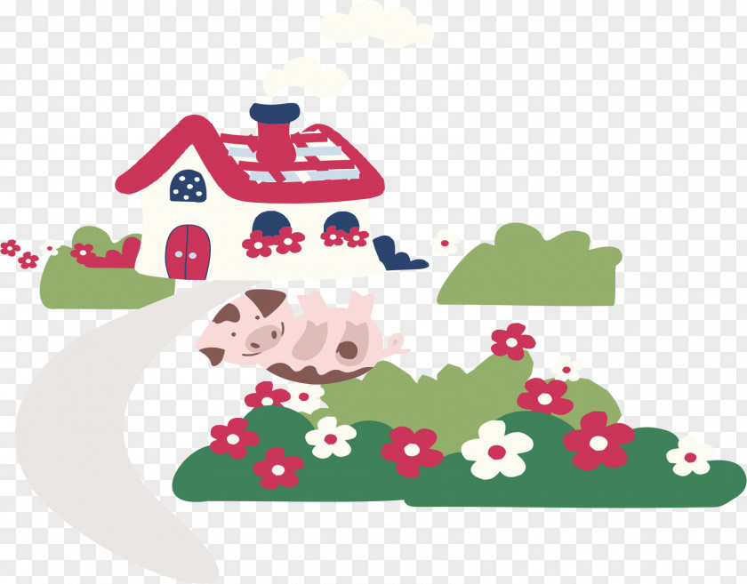 Cartoon Pig House Animation Illustration PNG