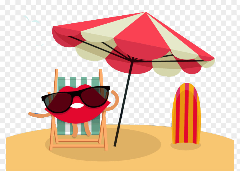 Parasol Deckchairs Glasses Pattern Beach Illustration PNG