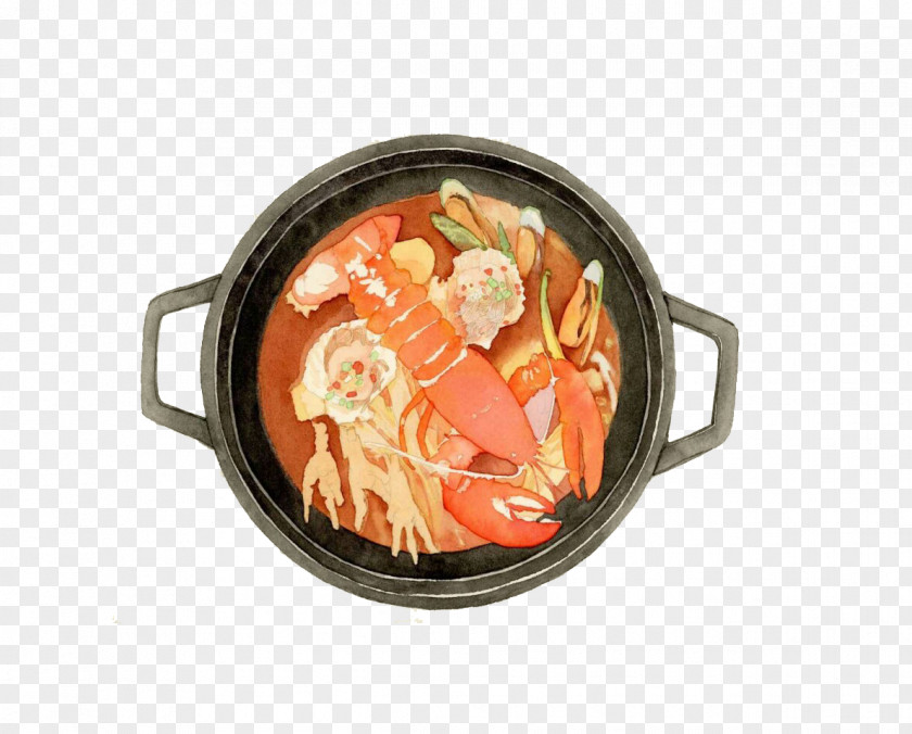 Cartoon Delicious Lobster Casserole Seafood Clay Pot Cooking PNG