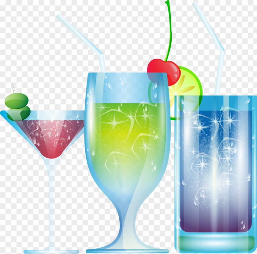 Vector Hand-painted Cocktail Blue Hawaii Garnish Sea Breeze PNG