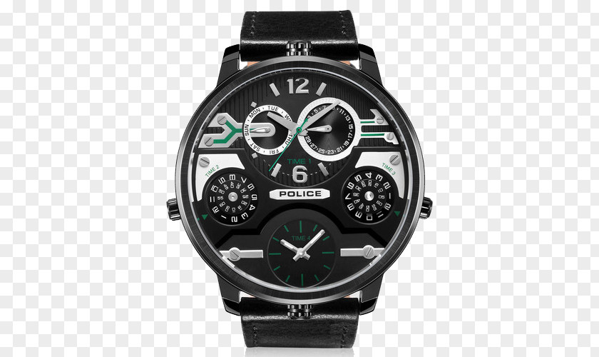 Police Five Laps Dial Men's Quartz Watch Stopwatch Clock PNG