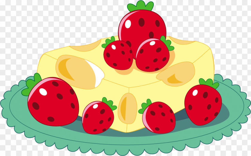 Vector Painted Strawberry Cheese Panna Cotta Cream Cake PNG