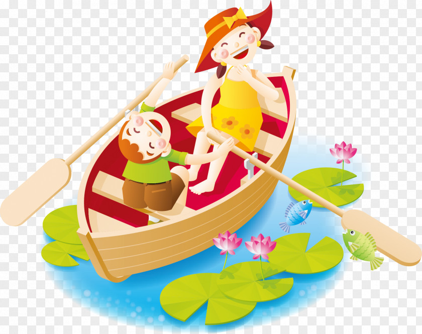 Happy Character Rowing Cartoon Logo Illustration PNG