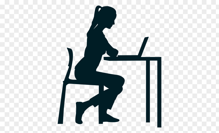 Working Desk Sitting Silhouette Woman PNG