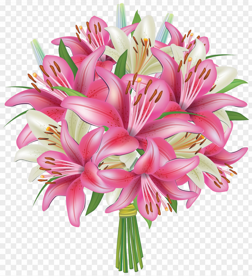 White And Pink Lilies Flowers Bouquet Clipart Image Flower Lilium Clip Art PNG
