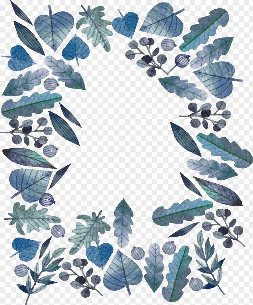 Blue Watercolor Leaves PNG