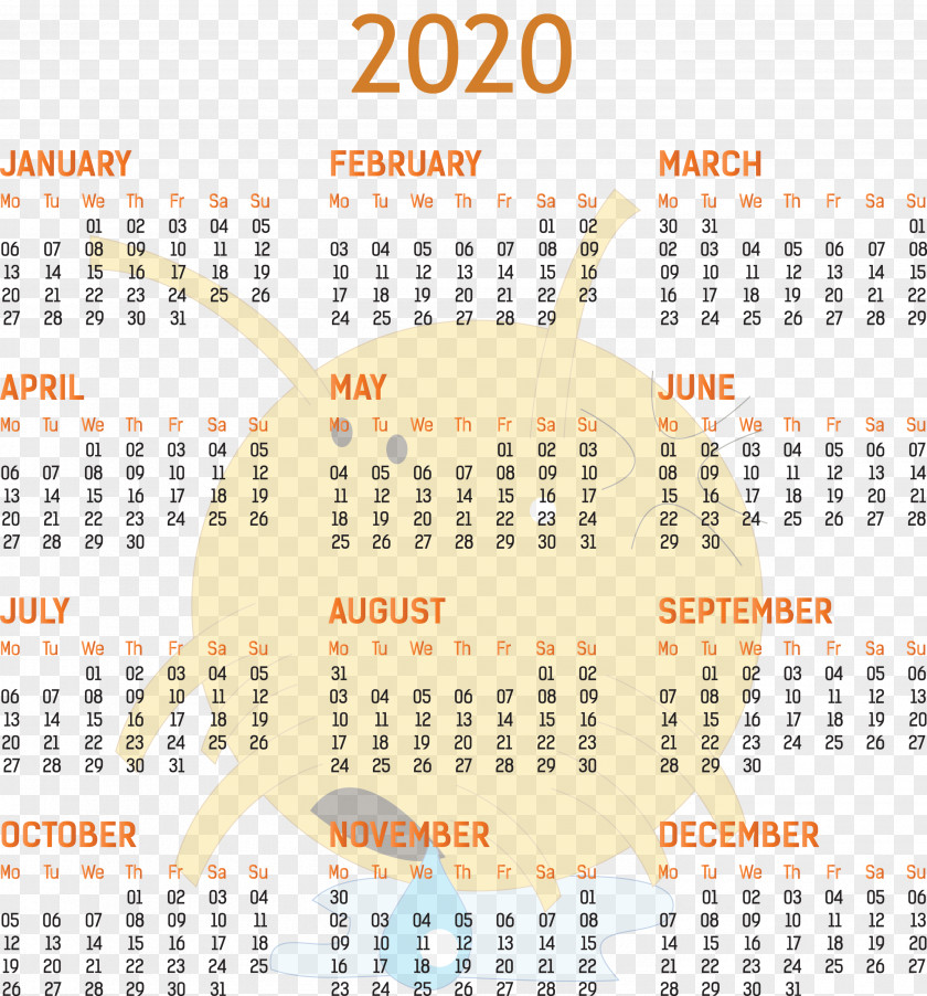 2020 Yearly Calendar Printable Template Full Year PNG