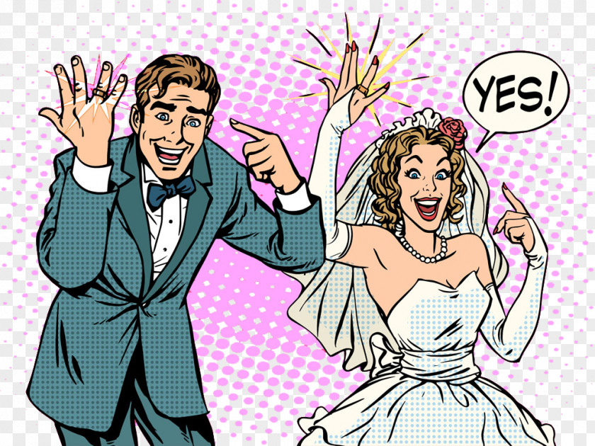 Hand-painted Couple Wedding Bridegroom Pop Art PNG