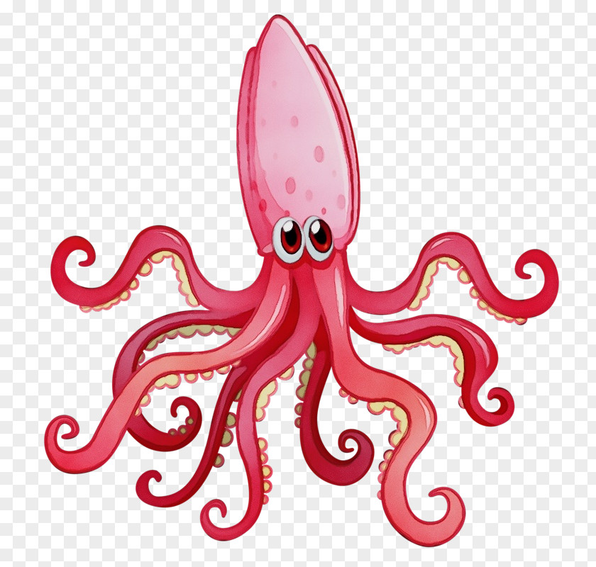 Magenta Seafood Octopus Cartoon PNG