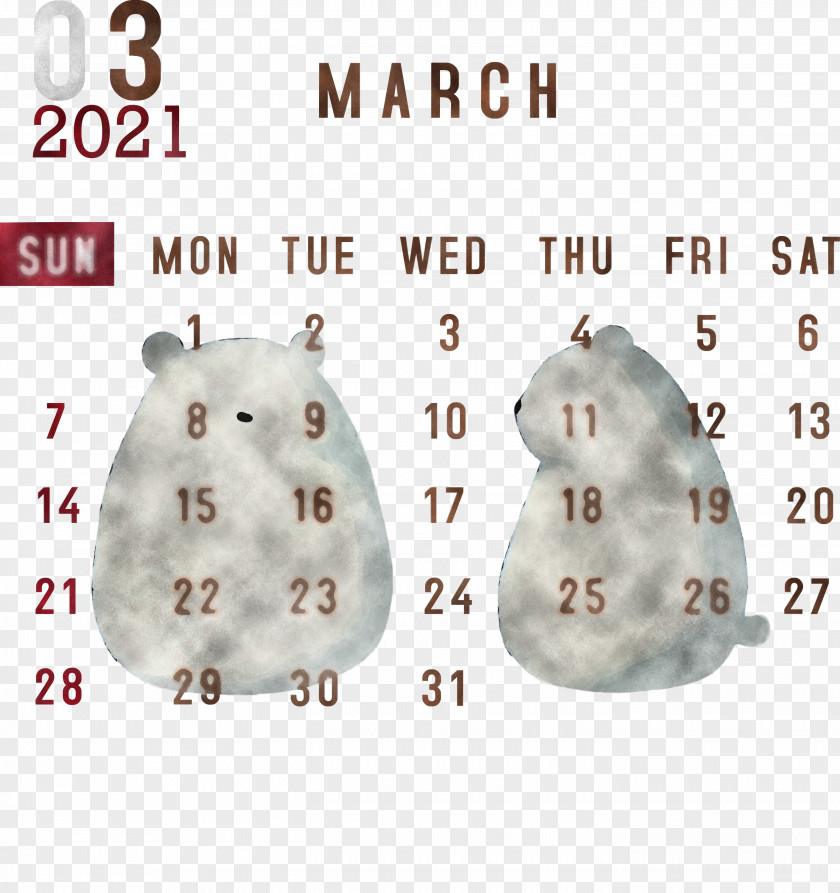 March 2021 Printable Calendar PNG