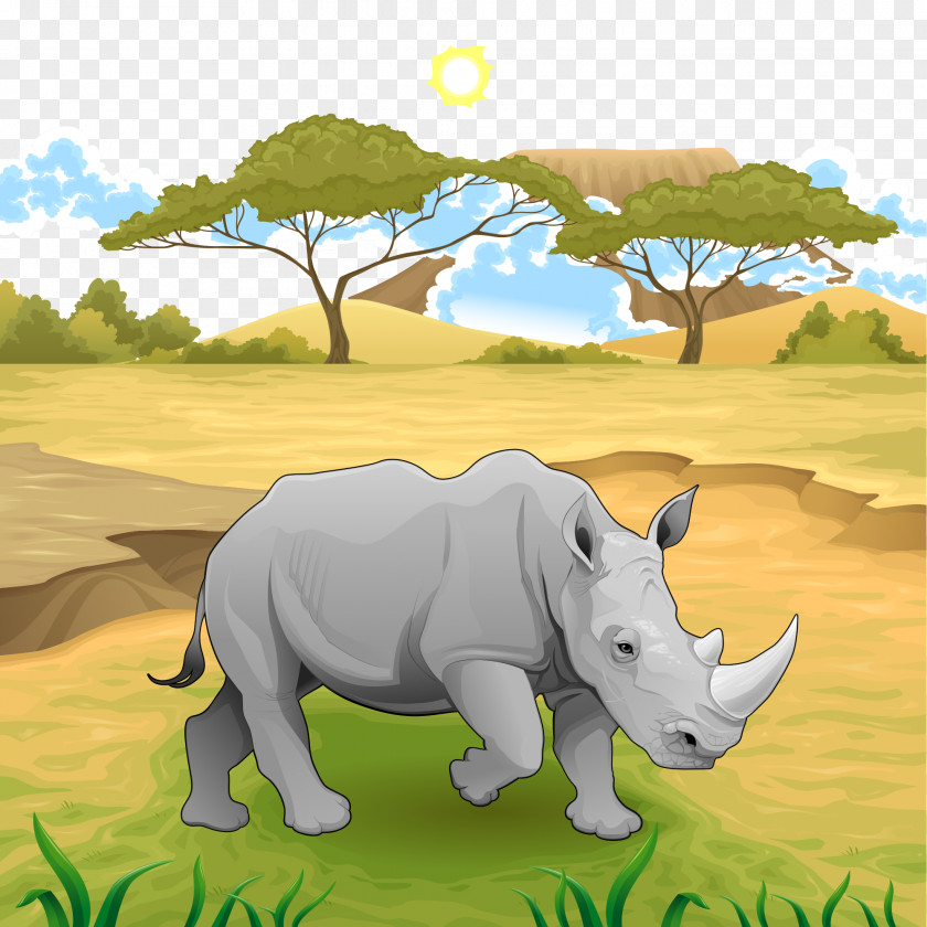 Vector Rhino Lion Landscape Euclidean Illustration PNG
