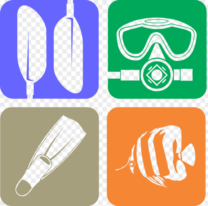 Diving Logo Icons Equipment Scuba Underwater Snorkeling Set PNG