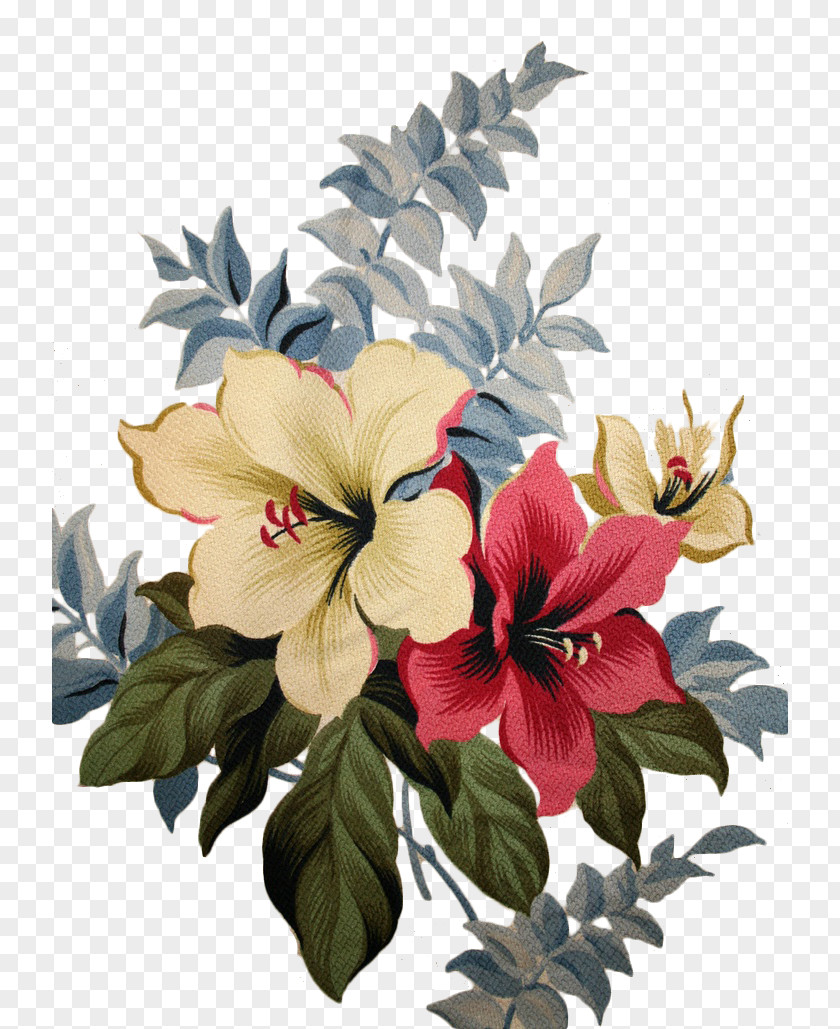 Hortensia Flower Hibiscus Barkcloth Textile Floral Design PNG