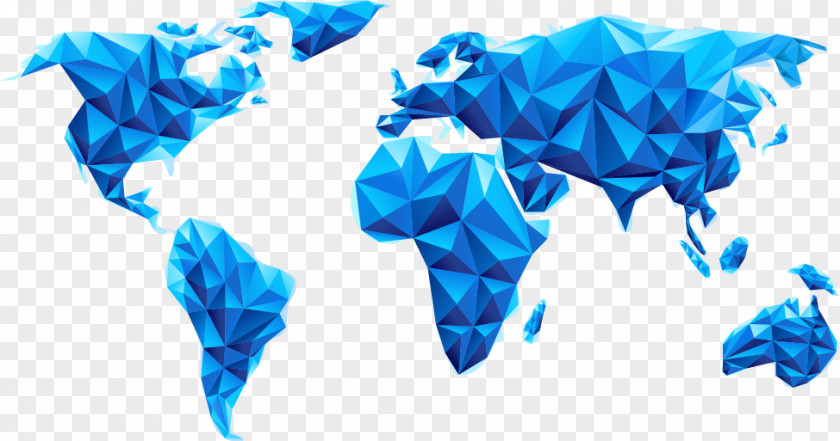 Blue Geometric Dimensional Map Globe World PNG