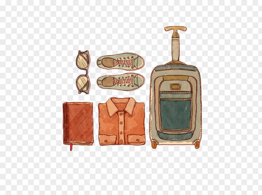 Hand-painted Watercolor Cartoon Luggage Baggage Travel Painting PNG