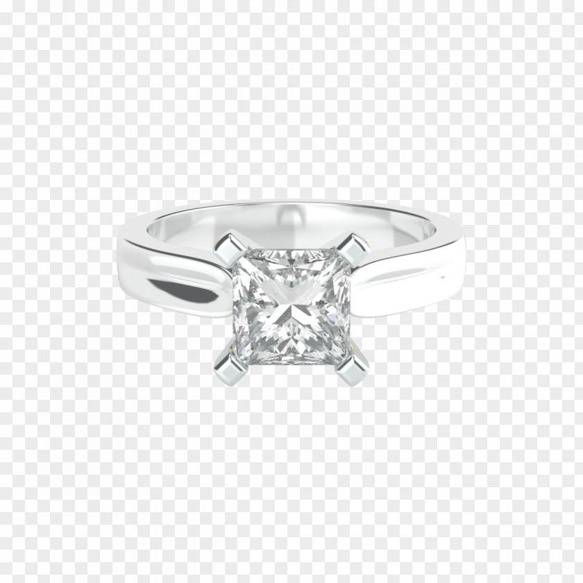 Solitaire Ring Diamond Cut Princess Engagement PNG