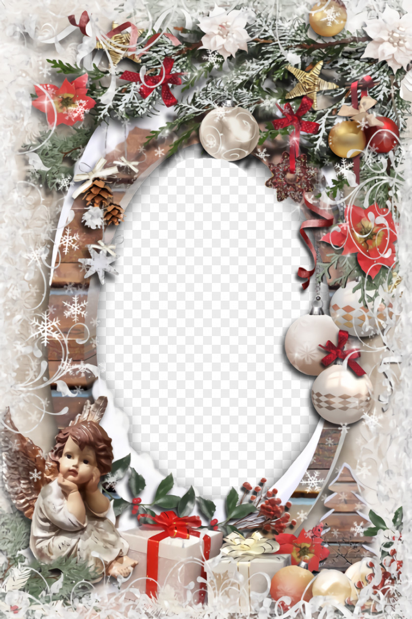Picture Frame Holly Christmas Border Decor PNG