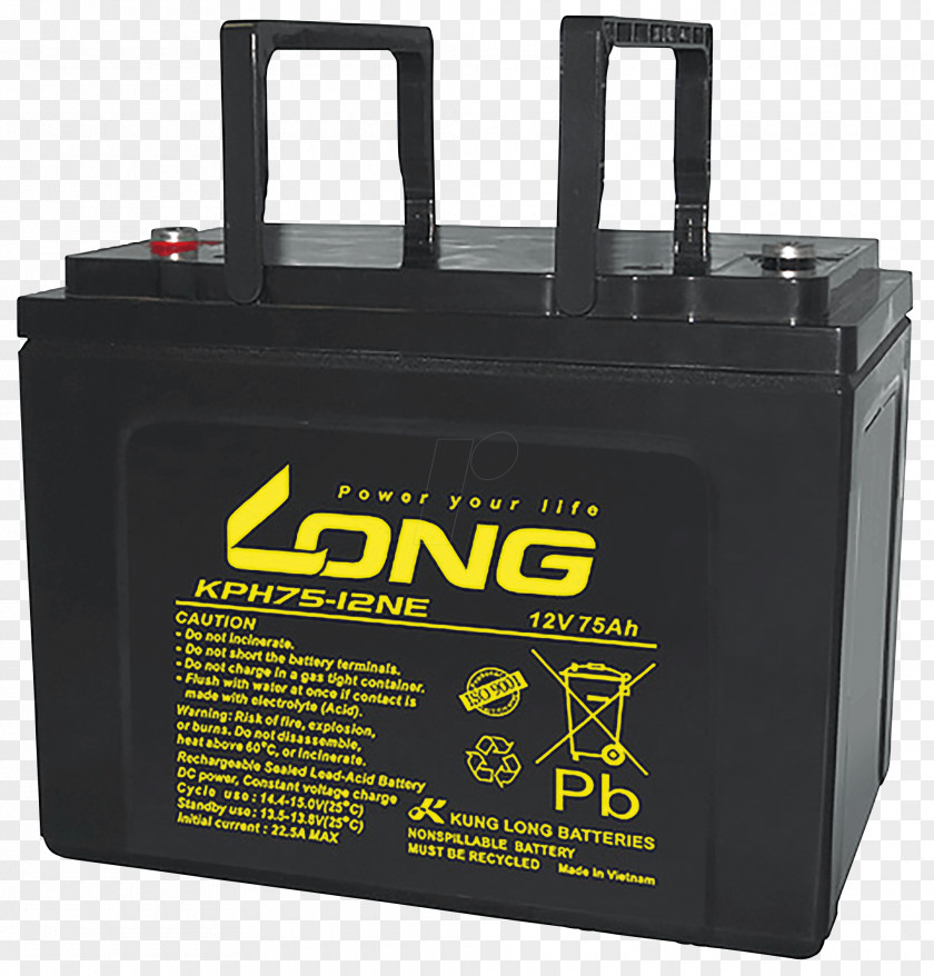 Battery Acid Lead–acid Rechargeable Electric VRLA Kung Long Blei-Gel-Akku KPH75-12NE PNG