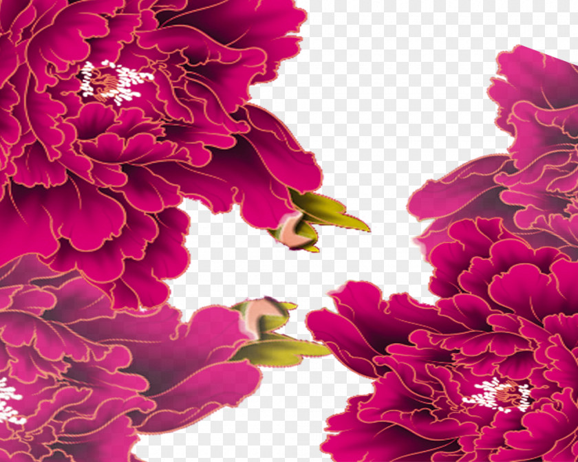 Big Peony Chinese Wind Pattern Moutan Floral Design PNG