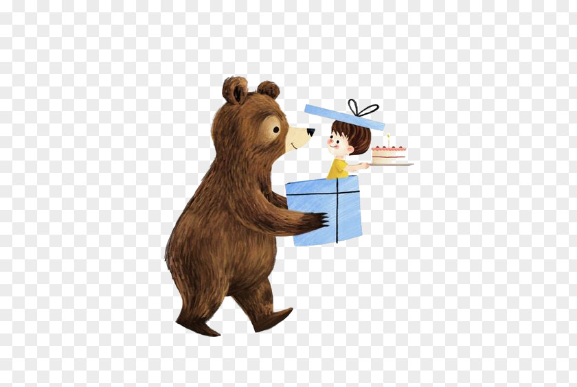 Bear Holding Gift Box Illustrator Illustration PNG