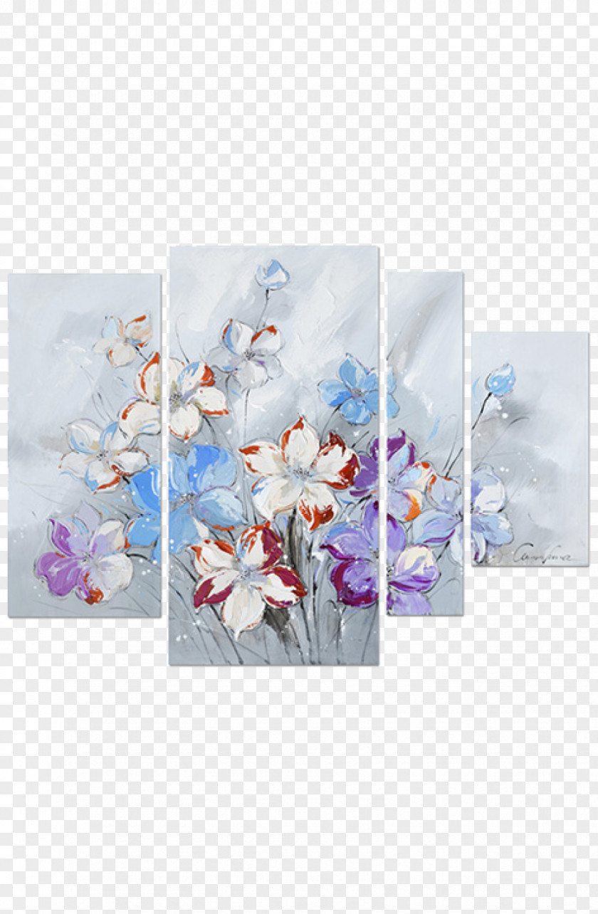 Watercolor Cherry Blossoms Abstract Painting Blue Art PNG
