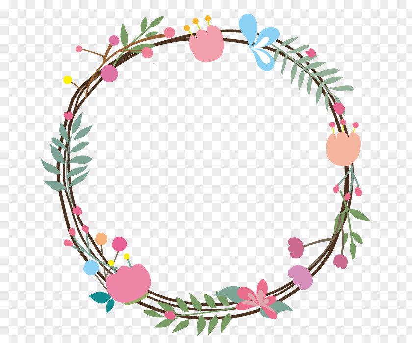 Flowers And Leaves Circle Frame. PNG