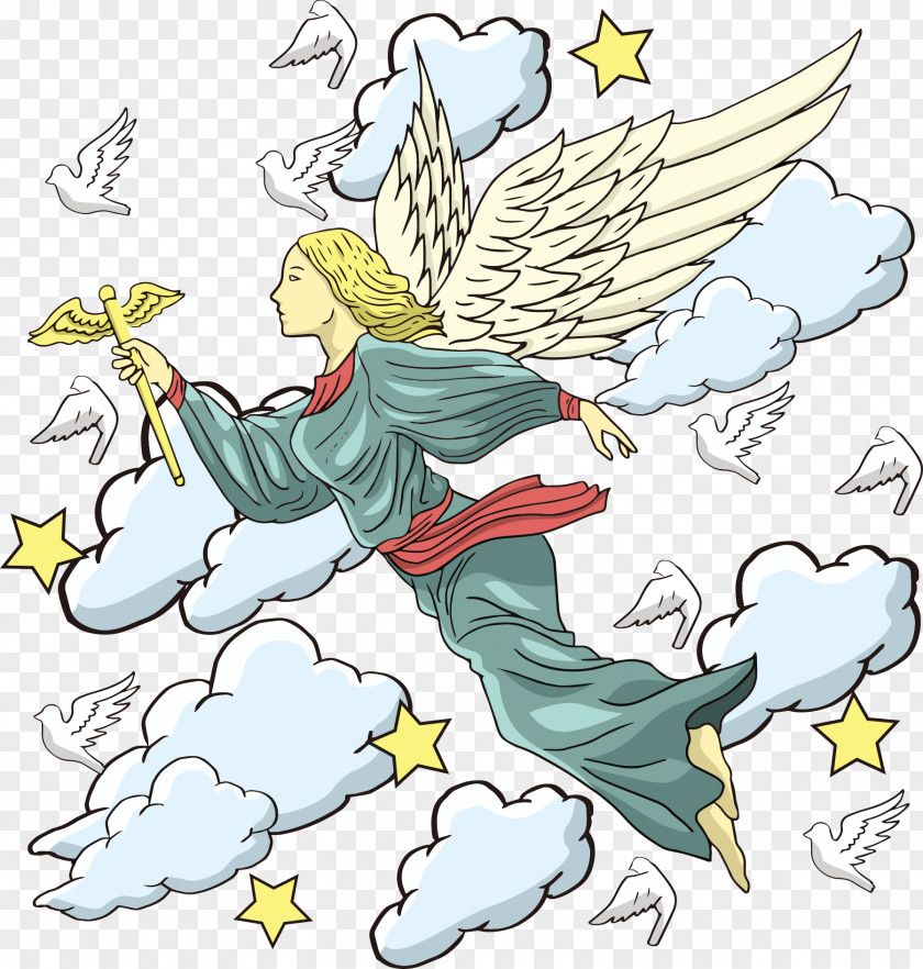 Vector Angel In The Clouds Clip Art PNG