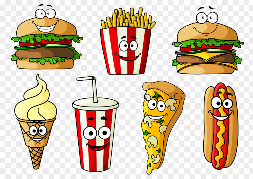 Cartoon Burger And Fries Image Hamburger Hot Dog Soft Drink Fast Food Cheeseburger PNG
