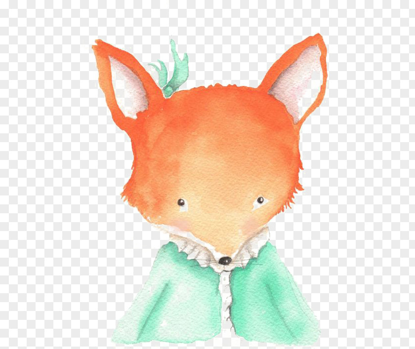 Little Fox Watercolor Painting Art Illustration PNG