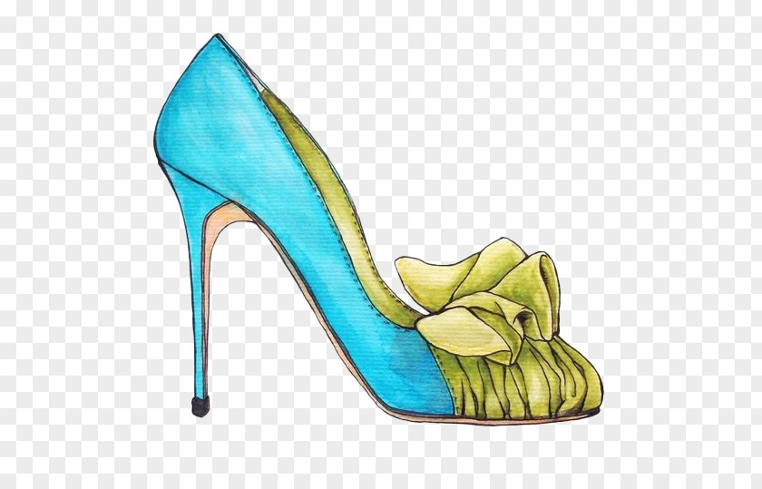 Ms. Painted Blue High Heels Shoe High-heeled Footwear Drawing Illustration PNG
