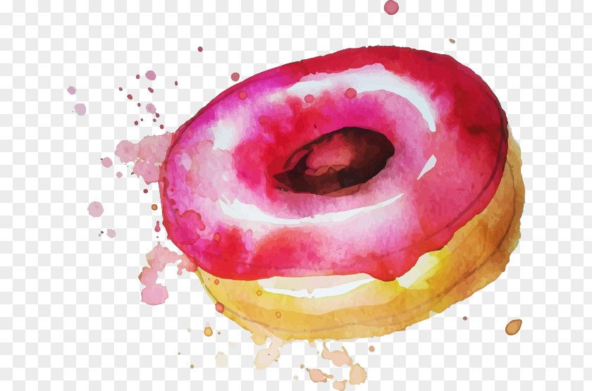 Pink Donut Doughnut Dessert Watercolor Painting PNG