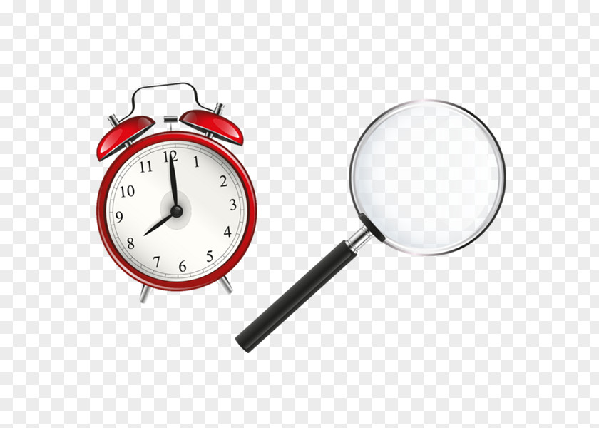 Alarm Clock With A Magnifying Glass Clip Art PNG
