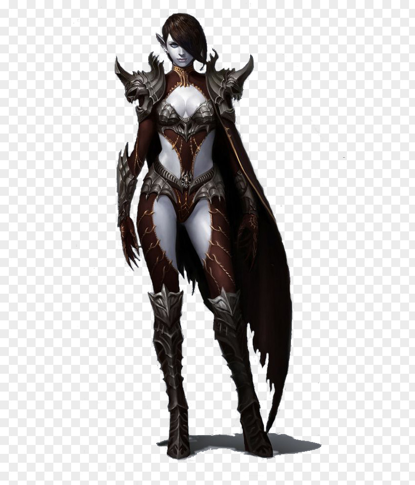 Thunder Demon Female Elf Plate Armour Knight Body Armor PNG