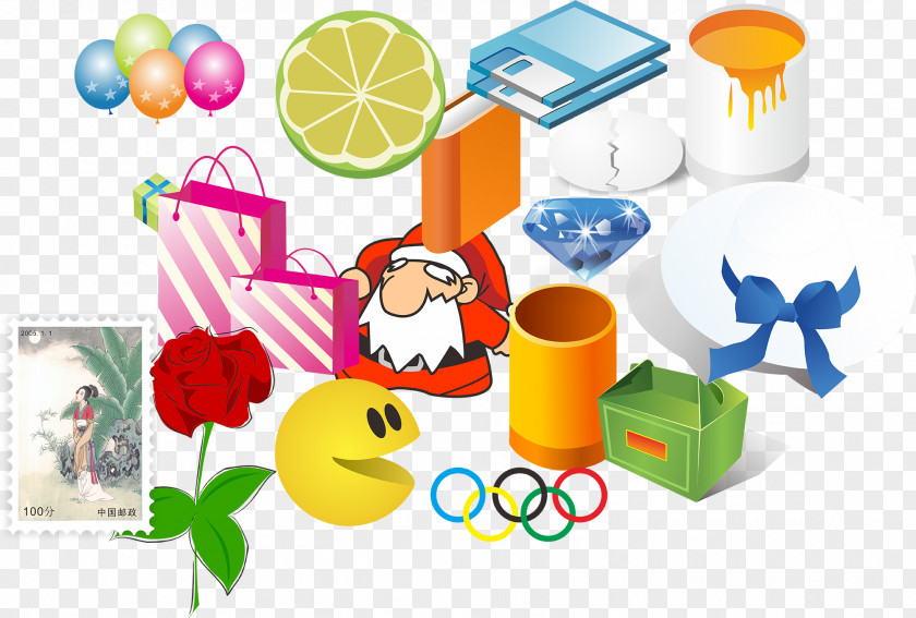 Balloon,orange,floppy Disk,Paint Bucket,Bag,book,Santa Claus,hat,mailbox,Olympic Five Comic,Rose,stamp,egg,diamond,Smiley Icons,Pen Barrel Download Icon PNG