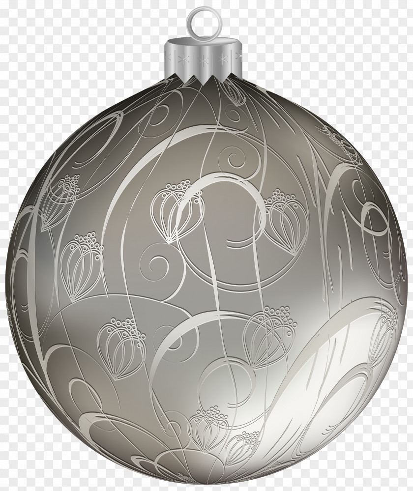 Silver Christmas Ball With Ornaments Clipart Image Ornament Santa Claus Clip Art PNG