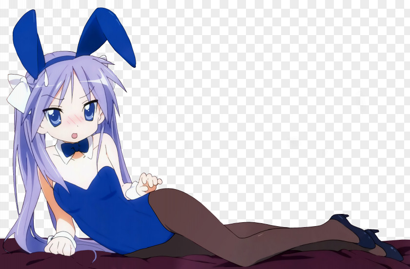 Oswald The Lucky Rabbit Black Hair Konata Izumi Blue Human Color Long PNG
