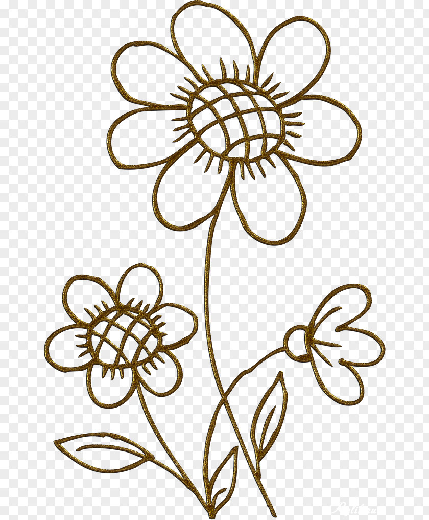 Gold Flowers Cut Floral Design Clip Art PNG