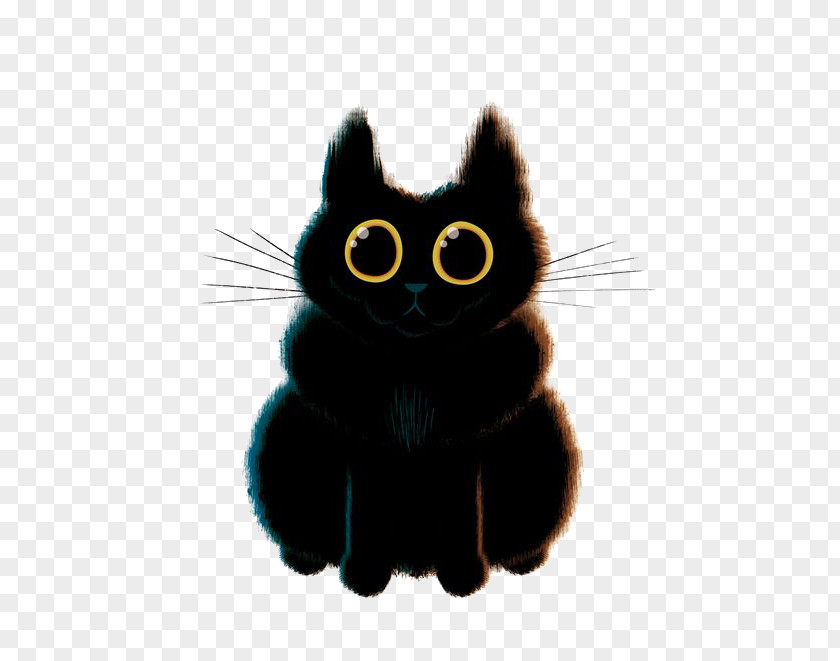 Black Cat Illustration Kitten Whiskers Domestic Short-haired PNG