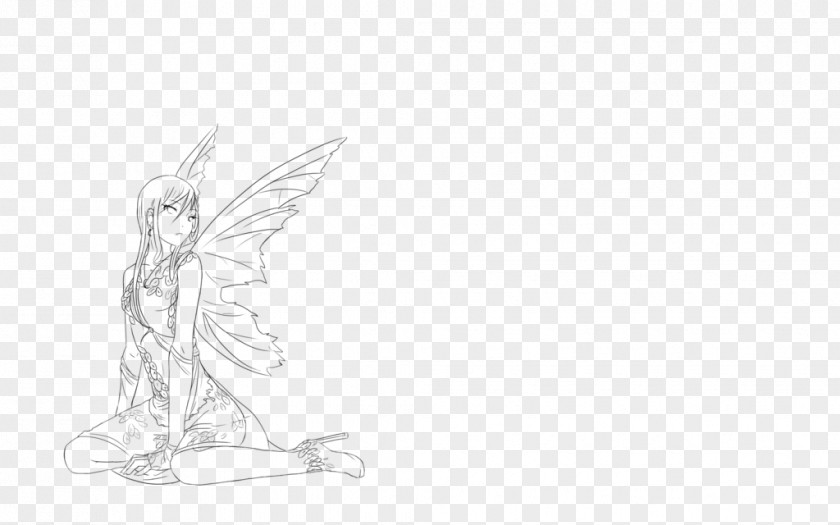 Fairy Line Art Drawing White Sketch PNG