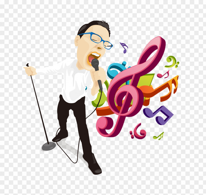 Singing Man Musical Note Illustration PNG