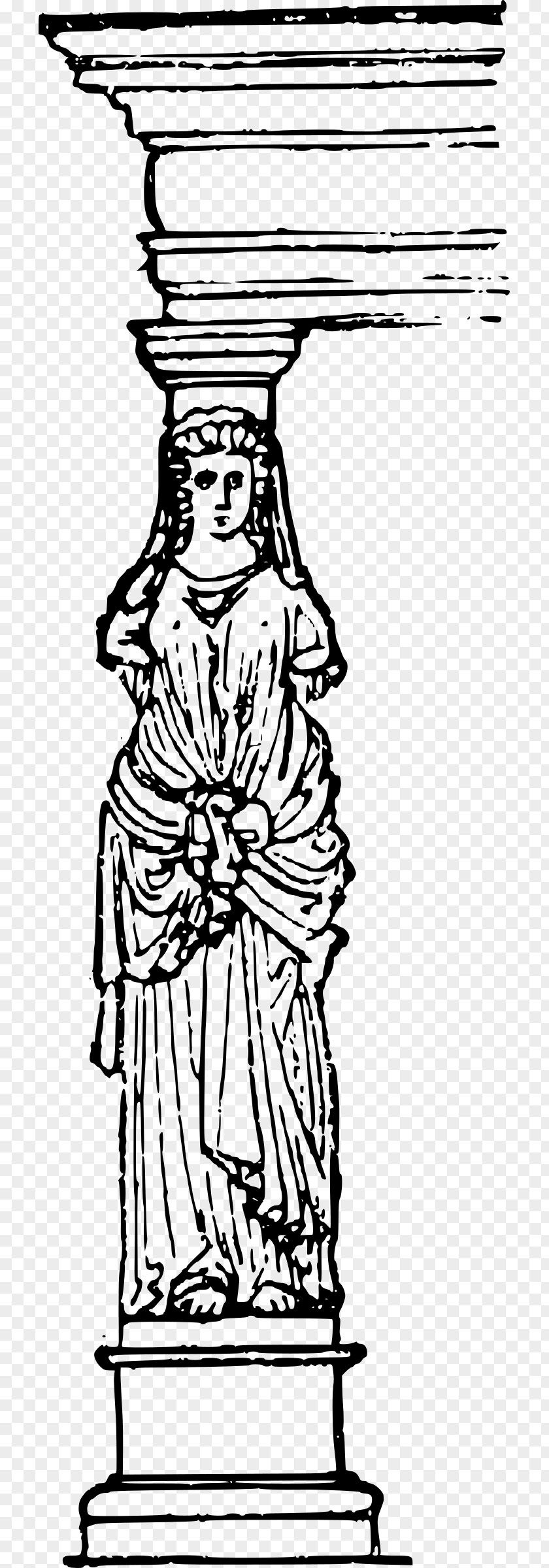 Column Line Art Drawing Caryatid Architecture PNG