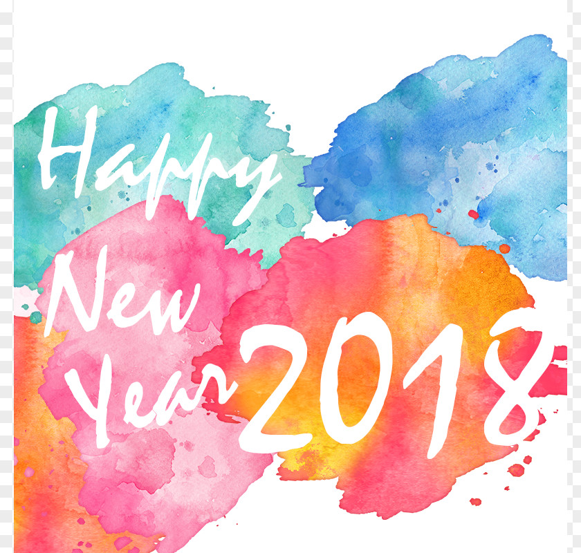 Happy New Year 2018 Color Splatter Gift PNG